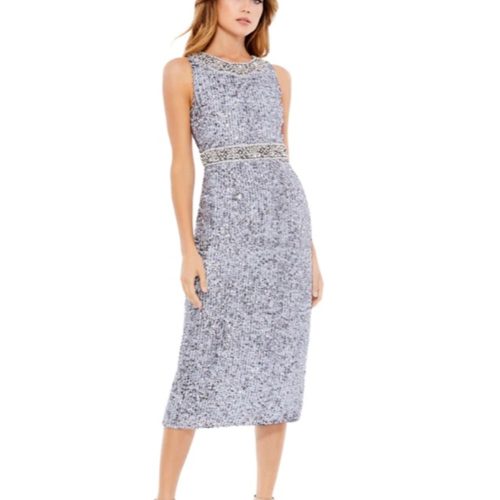 NWOT Mac Duggal periwinkle beaded cocktail dress